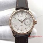 Swiss Copy Rolex Cellini Leather Strap Watch Date Rose Gold White Dial 39mm